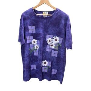 Vintage Copa Cabana Top Women's Size 2X Purple Tie Dye Floral T-shirt